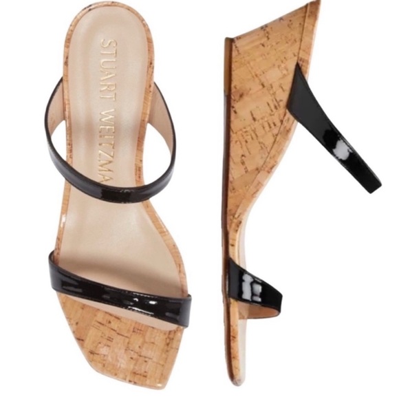 Stuart Weitzman Aleena Wedge Slide Sandal Size 9.5B Black - Picture 1 of 7